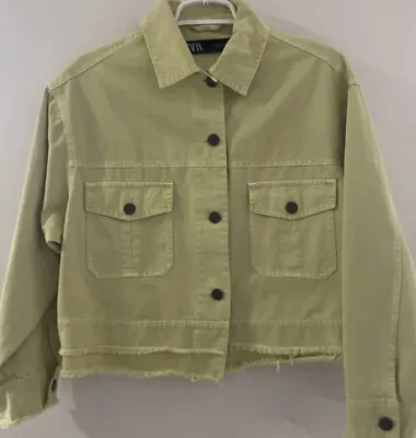 $13.99 • Buy Zara Green/Yellow Denim Jacket Size Med,with Double Fringe Hem