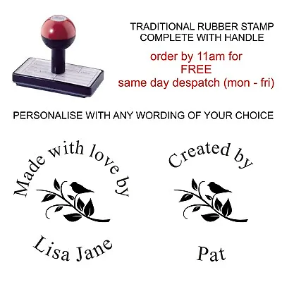 Personalised Handmade By Rubber Stamp With Your Name And Bird Image Card Making • £11.95