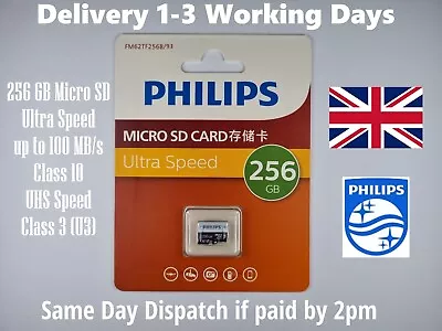 Philips 256 GB Micro SD Ultra Speed Up To 100 MB/s Class 10 UHS Speed Class 3 U3 • £19.78