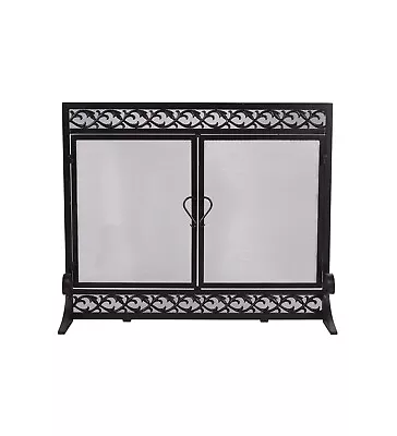 Plow & Hearth Metal Fireplace Screen Scrollwork Black | 38  W X 31  H | 2 - New • $299.99