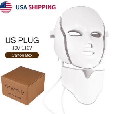 $33.99 • Buy 7 Colors LED Light Photon Face Neck Mask Rejuvenation Skin Wrinkles Therapy US