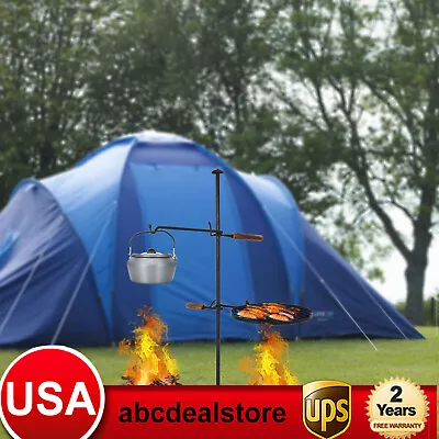 2in1 Fire Pit Grill Campfire Camping Grill Outdoor BBQ Grill Swivel Adjustable • $39.90