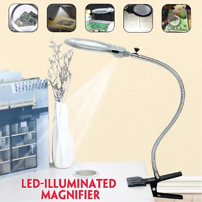 Magnifier LED Lamp 4x/6x Magnifying Glass Desk Table Light Clip-on Reading Lamp • $15.29