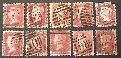 GB Queen Victoria  1d Penny Red's  VFU X10 Stamps  LH • $3.11