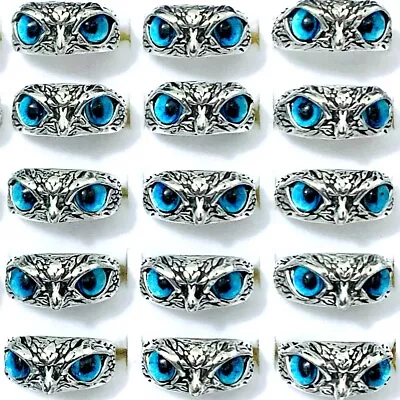 Bulk Lots 30 Blue Eye Owl Vintage Rings Punk Gothic Women Men Cool Gift Jewelry • $28.77