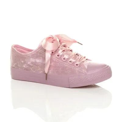 £16.99 • Buy Pink Trainers Velvet Ribbon Lace Up Girl's Womern's Converse Style Pumps