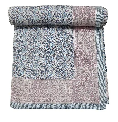 Indian Kantha Quilt Bedspread Bedding Throw Cotton Blanket Handmade Hand Block • £45.11