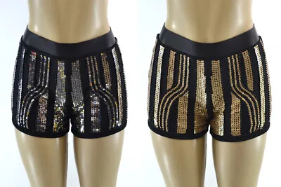 ALT B Women's Gold Silver Sequins Beads Black Zip Elastic Waist Mini Short  • $14.99