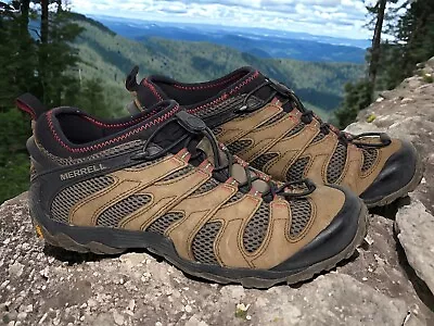 *READ* MERRELL Chameleon 7 Boulder Mens Sz 9 Brown Hiking Vibram Shoes J12065 • $30