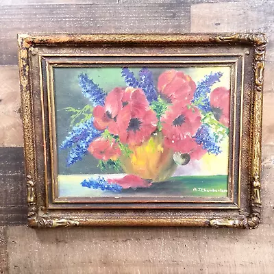 Floral Painting 12x9  In A 15x13  Old Vintage Frame Signed • $19