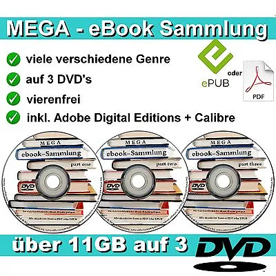 115 GB Ebooks MEGASAMMLUNG Auf 3 DVD's Ebook NEU Sammlung Für PC Reader Etc. • £12.22