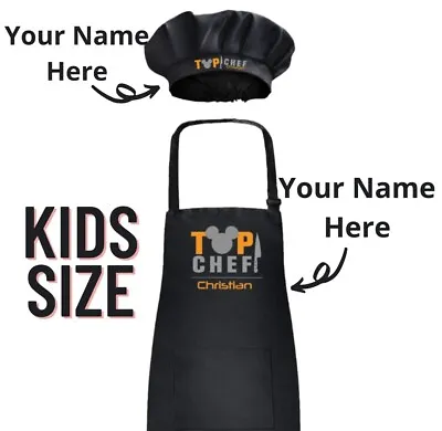 Custom Mickey Top Chef Inspired Kids Apron W/Hat Gift W/pocket 6-12y Personalize • $17.90