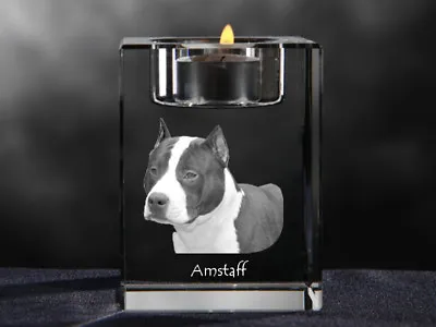Amstaff Crystal Candlestick With Dog Souvenir Crystal Animals AU • $83.59