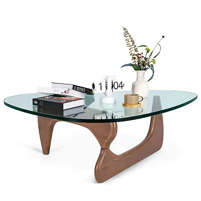 $399 • Buy Modern Coffee Table Solid Wood Base & 0.75in Triangle Glass Top For Living Room