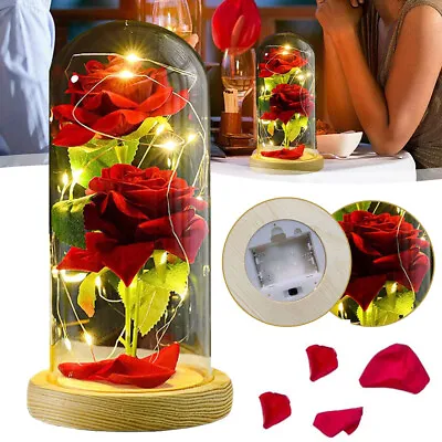 Forever Rose FlowerRose In Glass DomeValentine's Gift Rose Flower With LED • $16.93