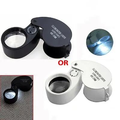 40 X Magnifying Loupe Jewelry Eye Glass Magnifier LED Light Jewelers Loop Pocket • £5.28
