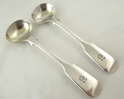 Solid Silver - Pair Of FIDDLE PATTERN SALT SPOONS - Hallmarked:- LONDON 1867 • £28