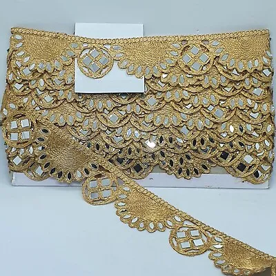 1m Gold Embellished Indian Metallic Braid Beaded Lace Bridal Mirror Trim 4cm • £7.99