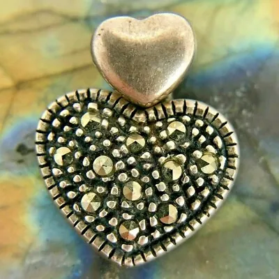 SU Vintage Sterling Silver Marcasite Studded Heart Pendant 2 Grams • $22.40