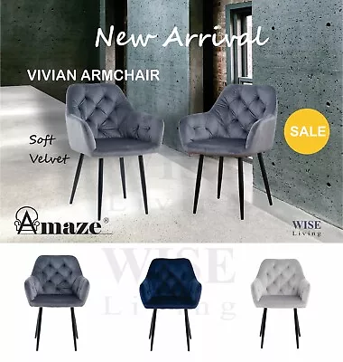 Amaze Vivian 2X Grey Armchair Lounge Chair Accent Chairs Velvet Sofa Couch Seat • $195