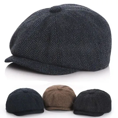 Kids Child Herringbone Tweed Baker Boy Newsboy Cap Gatsby Flat Beret Cabbie Hats • £5.99