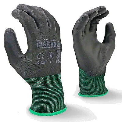 12 Pairs Nylon PU Coated Work Gloves Safety Builders Automotive Gardening Gloves • £6.99