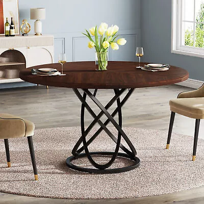 47  Rustic Round Wood Dining Room Table 4-Person Kitchen Table With Metal Base • $188.58