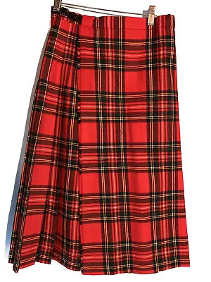 Vintage Kinloch Anderson Kilt Skirt Wool Red Tartan Pleated Scotland Sz 10 Wrap • $52.49