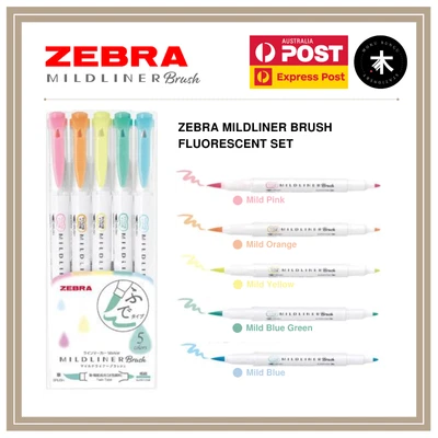 $16.70 • Buy Zebra Mildliner Double-Sided Pastel Brush Pen - Fluorescent - 5 Colour Set