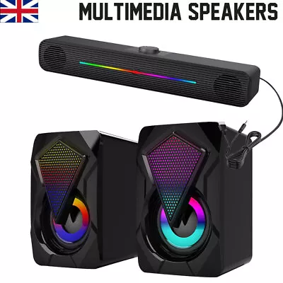 Wired Computer SpeakerLaptop Speaker With RGB LED Light Mini Soundbar Speaker • £11.99