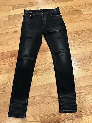 Amiri Mx1 Black Jeans Size 36 $1090 WOW Camo Leather Pants Worn 1X Grey Amazing • $450