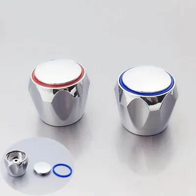 £4.79 • Buy Chrome Plated Red Blue Replacement Bathroom Hot & Cold Tap Top Head Covers 2 Pcs