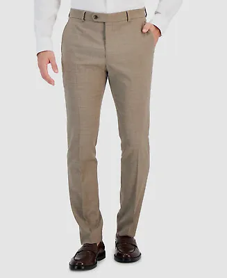 $190 Tommy Hilfiger Men's Beige Wool Modern-Fit Stretch Dress Pants Size 33W 30L • $61.18