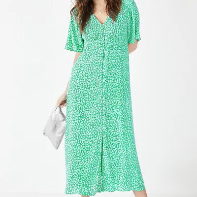 Hush Valeria Tea Dress Womens Ladies Lined Midi Graphic Leopard Green Size 4-18 • £49