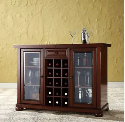 0Home Mini Bar Liquor Cabinet Display Case Furniture Wood Wine Bottle Rack Brown • $507.95