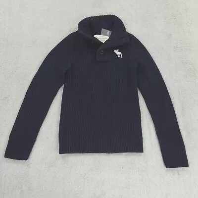 Abercrombie And Fitch Sweater Mens Medium Navy Blue Ribbed Knit Big Moose • $99.95
