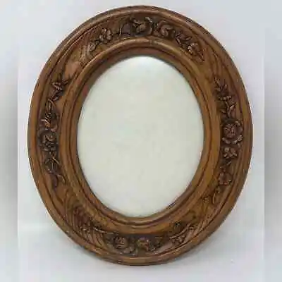 Vintage Hand Carved Oval Cabbage Rose Wood Relief Scroll Picture Frame 14 X12  • $45