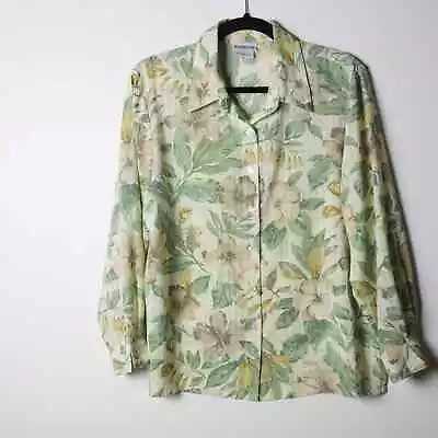 Vintage Flowy Pastel Yellow Green Floral Blouse Sheer Lightweight • $28