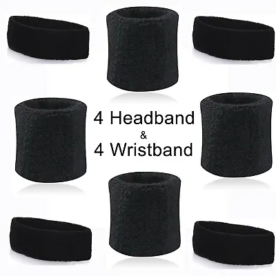 SweatBands 4 Wristbands And 4 Headbands Unisex 80s Fitness Sweatbands Gym Tennis • £9.99