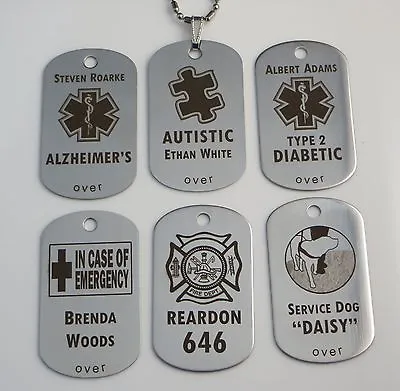 Stainless Steel Medical Alert Diabetic Autism Id Tag: Free DARK Custom Engraving • $14.99