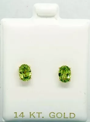 GENUINE 1.34 Cts PERIDOT STUD EARRINGS 14K YELLOW GOLD - Free Appraisal Service • £0.80