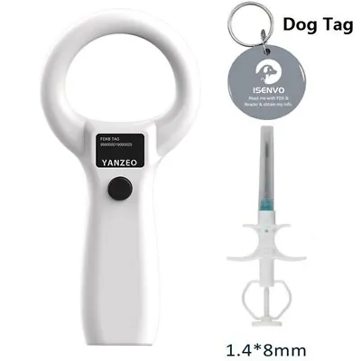 Pet Microchip ID Reader + 1.4x8mm Animal Dog Cat Mini Microchips + Dog RFID Tag • $32.59