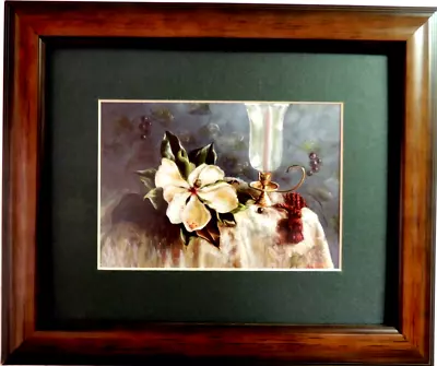 Magnolia Flower Picture Still Life Candle Holder Lisa White Matted Framed 8x10 • $35.95