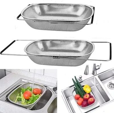 £12.40 • Buy Over The Sink Expandable Stainless Steel Mesh Colander Drainer, Strainer Basket