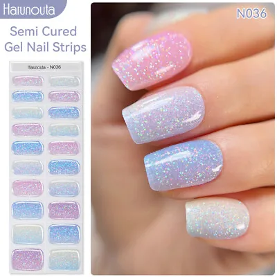 Harunouta 20Tips Semi-cured Gel Nail Wraps Long Lasting Nail Sticker Manicure • $5.69