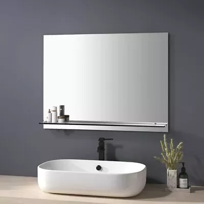 Frameless Bathroom Mirror With Glass Shelf Large Hanging Wall Rectangle Vanity • £34.29