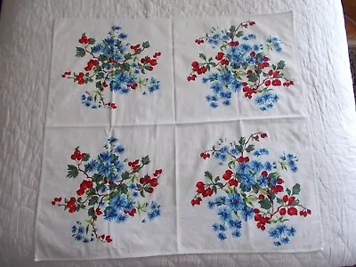Small Vtg Cotton Print Tablecloth Craft/cutter Blue Flowers/red Berries 33 X35  • $5.99