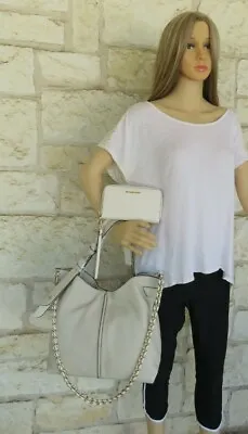 Michael Kors Downtown Astor Bag+ Wallet SET Shoulder Bag Chain Light Beige Cream • $379.99
