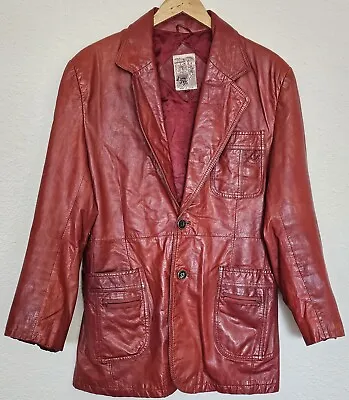 Vintage Scotts Grey Red Leather Jacket Mens Size 42 Full Zip Pockets ~Ships Fast • $39.99