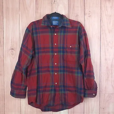 Vintage Pendleton Mens Flannel Wool Shirt Sz M Leather Elbow Patch Plaid USA • $54.85